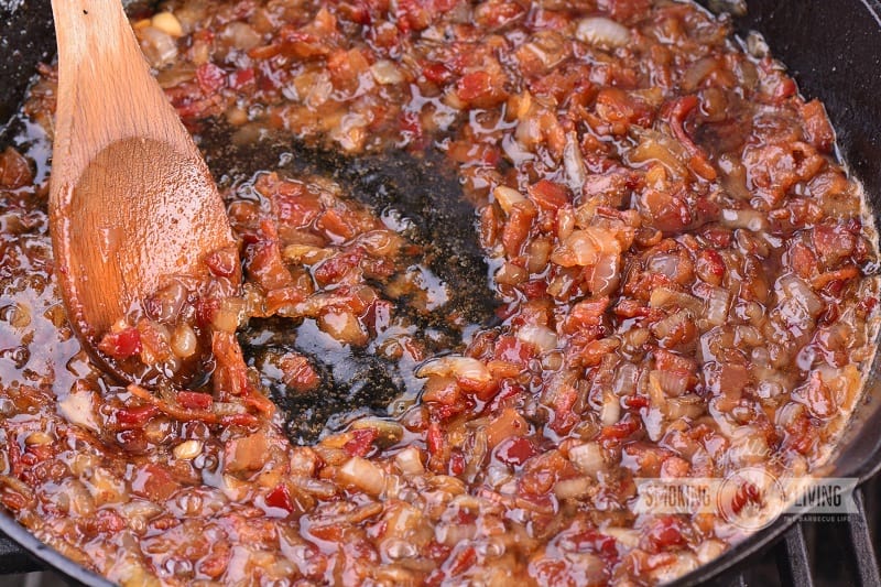 bacon jam simmering in the skillet