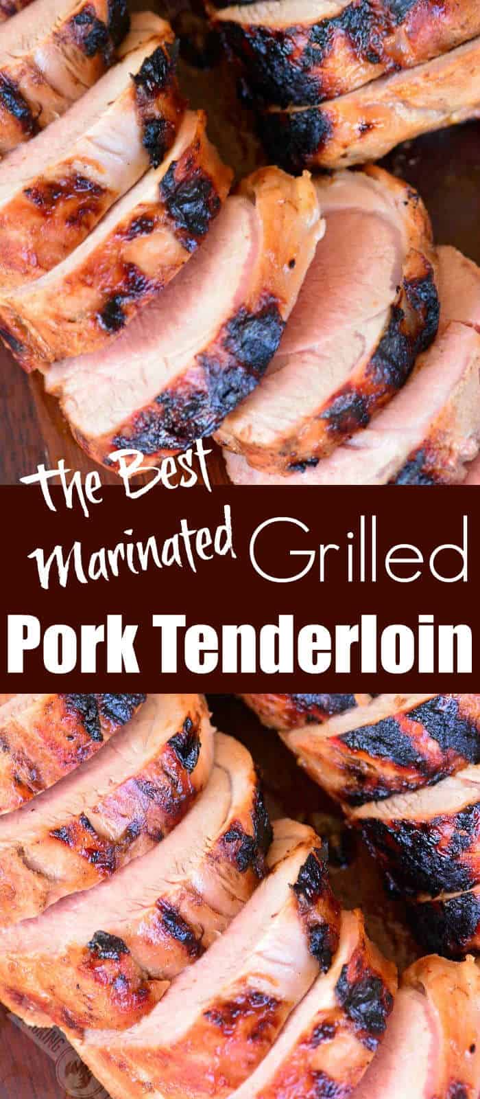 collage of grilled and cut pork tenderloin 