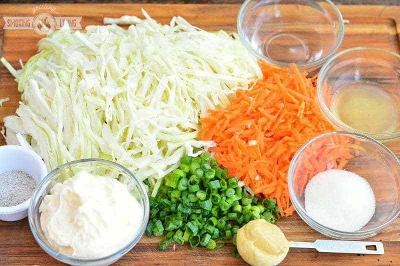 ingredients for coleslaw on the cutting board
