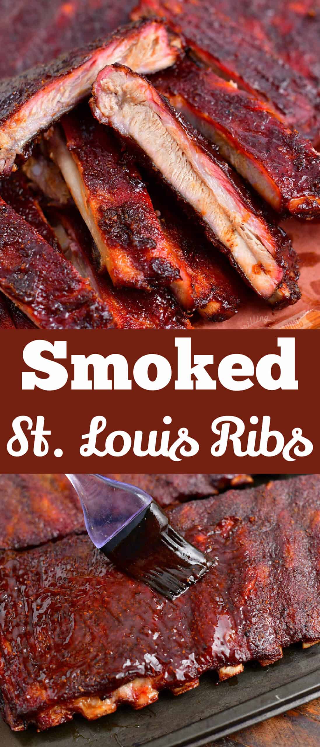 title collage of smoked ribs pictured individual ribs and whole rack