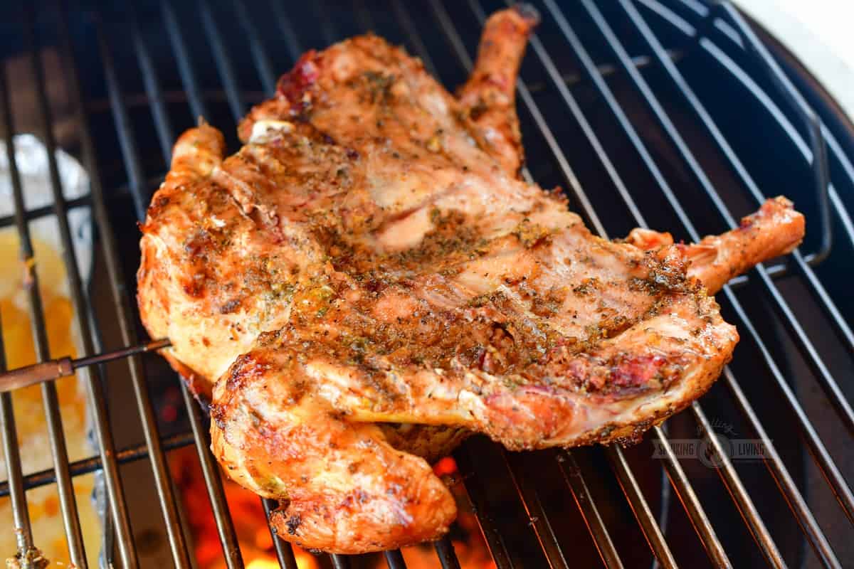 inside up spatchcock chicken on the grill