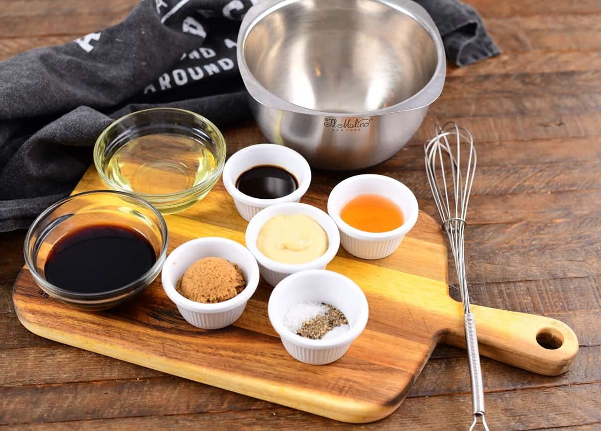 ingredients for marinade on a wooden cutting board