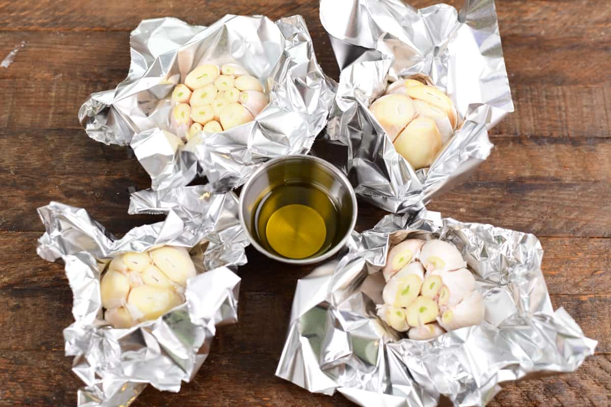 Garlic in foil with oil in the middle